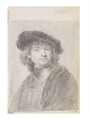 Page from a sketch book: No. 59 Man, 1/2 length, in armour [After the Rembrandt self portrait of ca. 1634 in the Pitti Palace, Florence]
