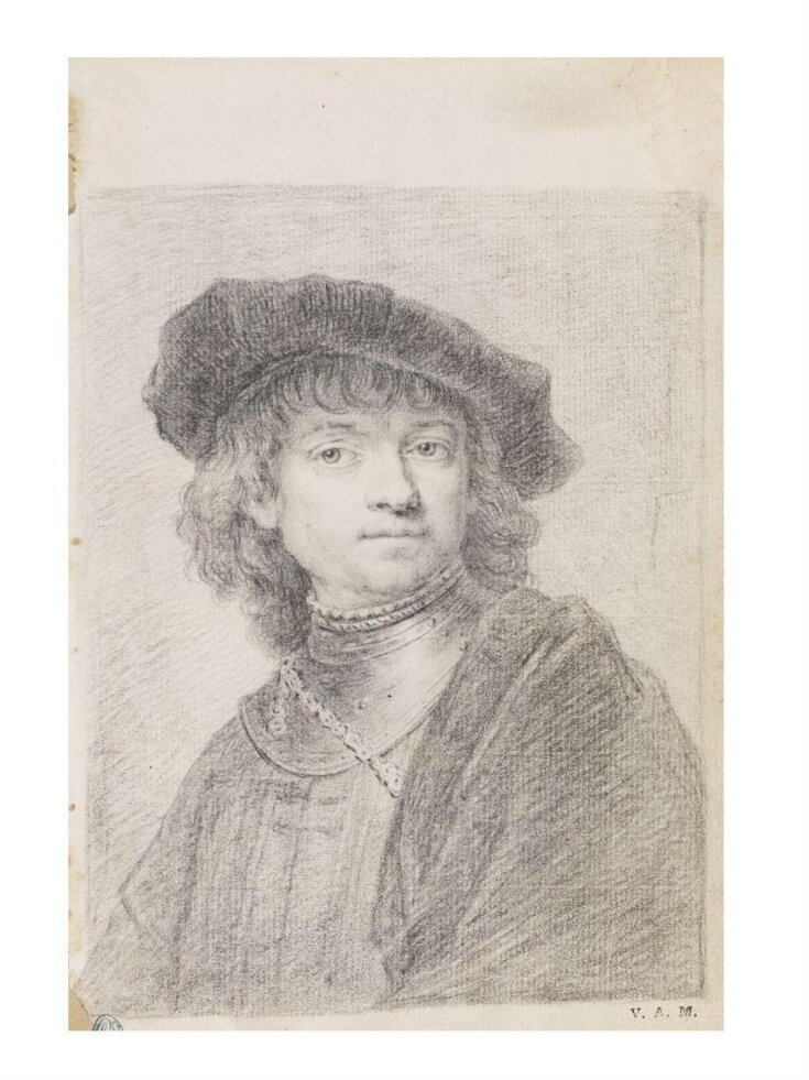 Page from a sketch book: No. 59 Man, 1/2 length, in armour [After the Rembrandt self portrait of ca. 1634 in the Pitti Palace, Florence] top image
