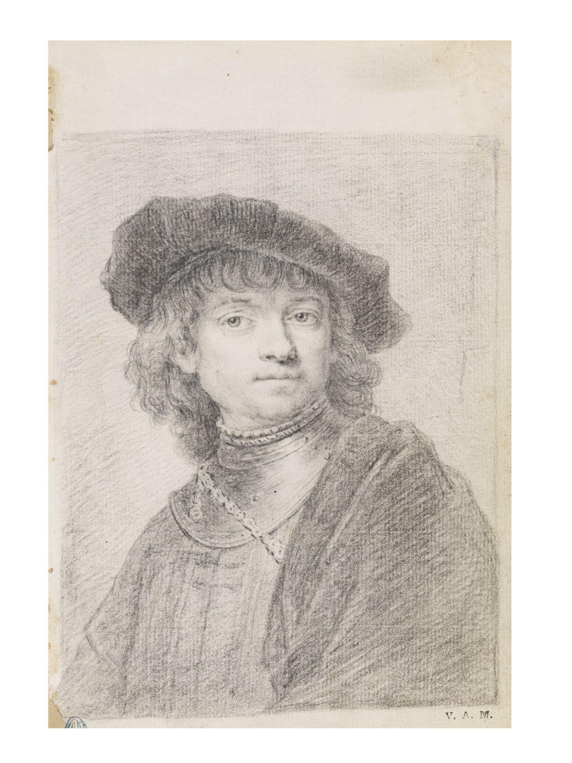 Page from a sketch book: No. 59 Man, 1/2 length, in armour [After the Rembrandt self portrait of ca. 1634 in the Pitti Palace, Florence]