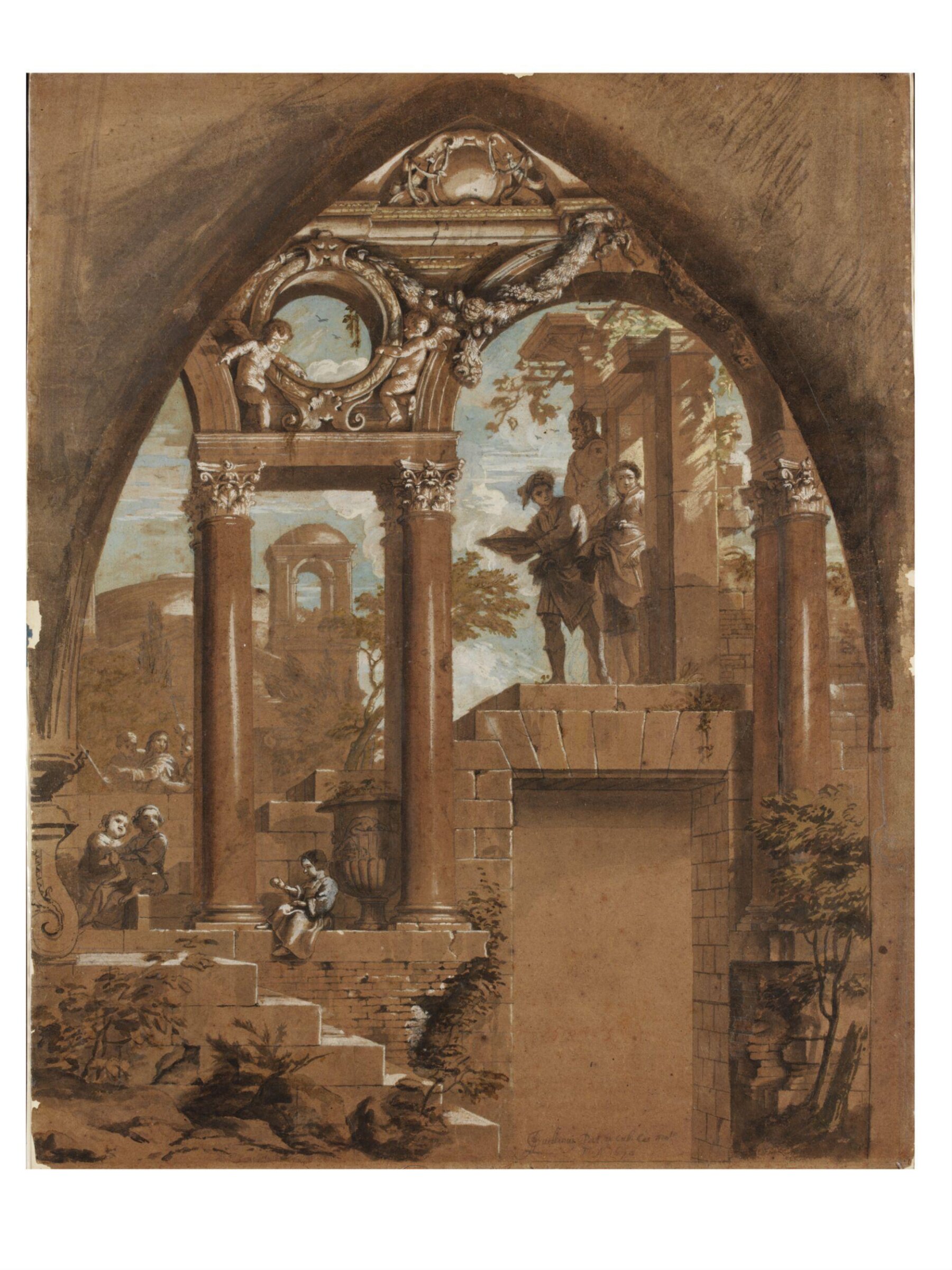 Christ and His Disciples on the Road to Emmaus Within an Imaginary Architectural Setting, Jan Erasmus Quellinus, 1676