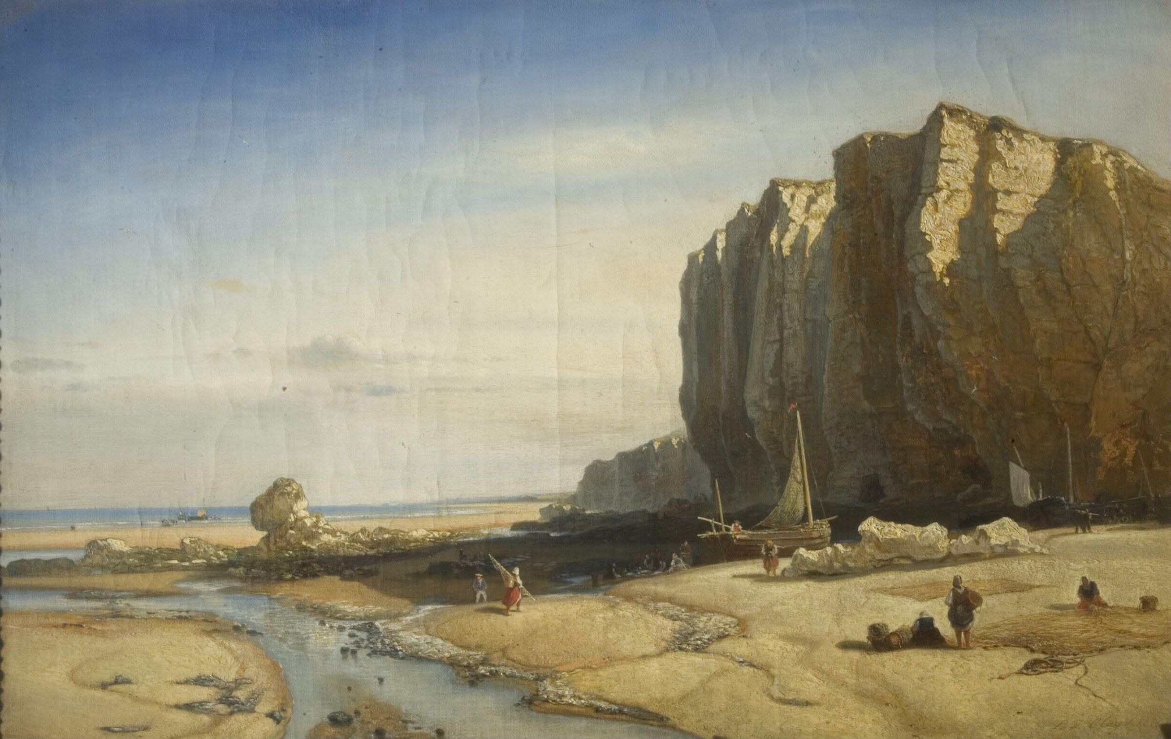 Rocky Coast with figures and boats, Paul Jean Clays, 1855