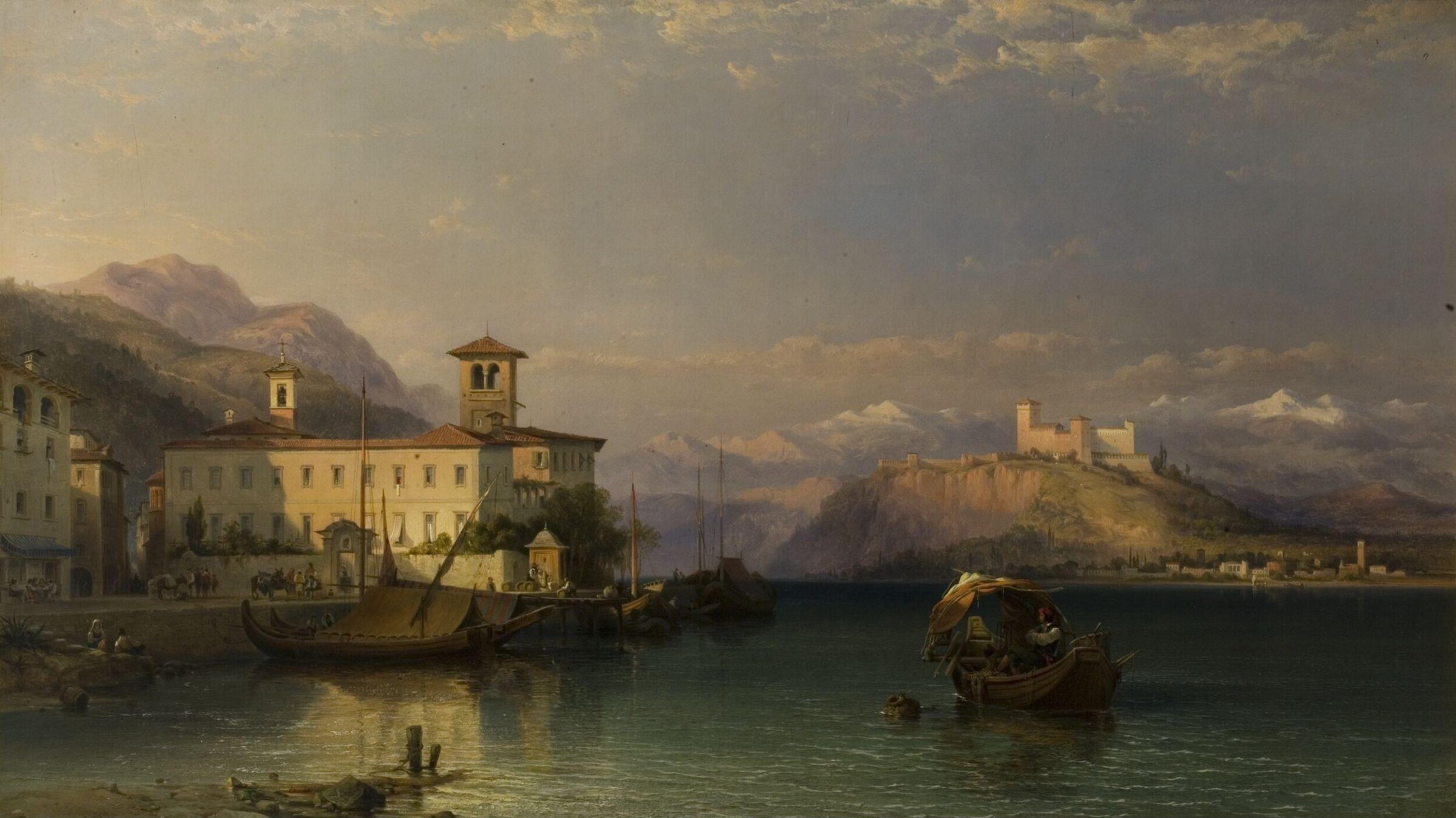 Arona and the Castle of Angera, Lago Maggiore, George Edwards Hering, 1856