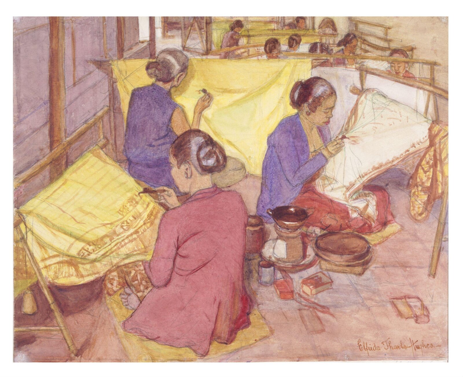 Javanese batik-workers, Elfrida Tharle-Hughes, 1923