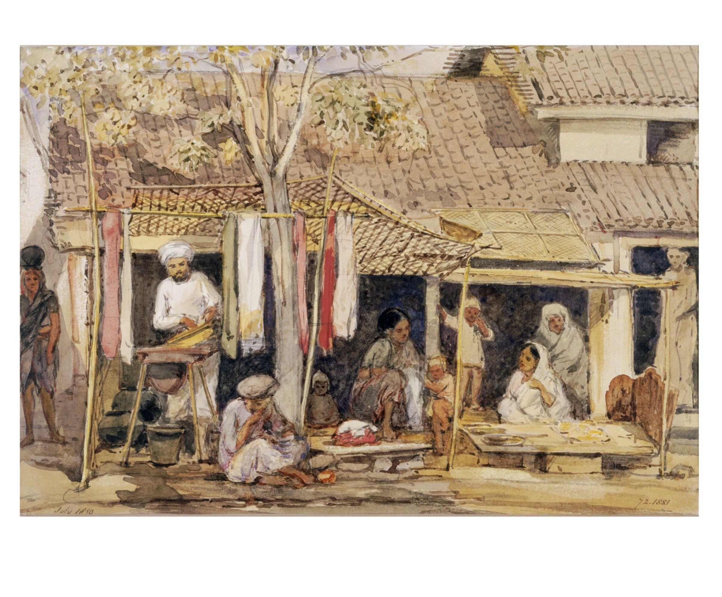 Dyers' and pan-sellers' shops in Pune, William Carpenter, July 1850