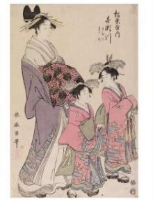 The Courtesan Kisegawa and Attendants Takeno and Sasano of the Matsubaya House thumbnail 1
