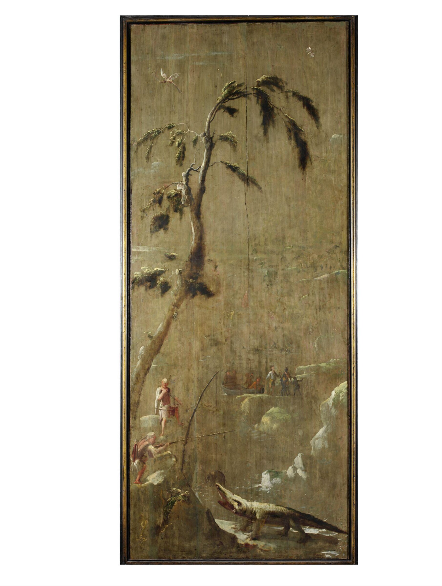 Chinese Fisherman Hunting a Crocodile (one of eleven panels with Chinoiserie decoration), Robert Robinson, ca. 1696