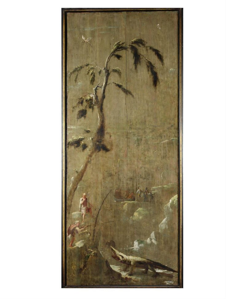 Chinese Fisherman Hunting a Crocodile (one of eleven panels with Chinoiserie decoration) top image