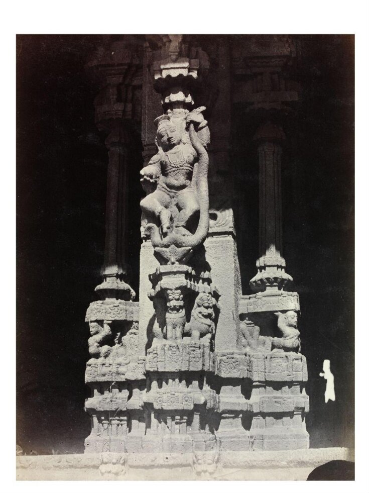 Hampi (Vijayanagara): Stone pier with Krishna dancing on the snake. top image