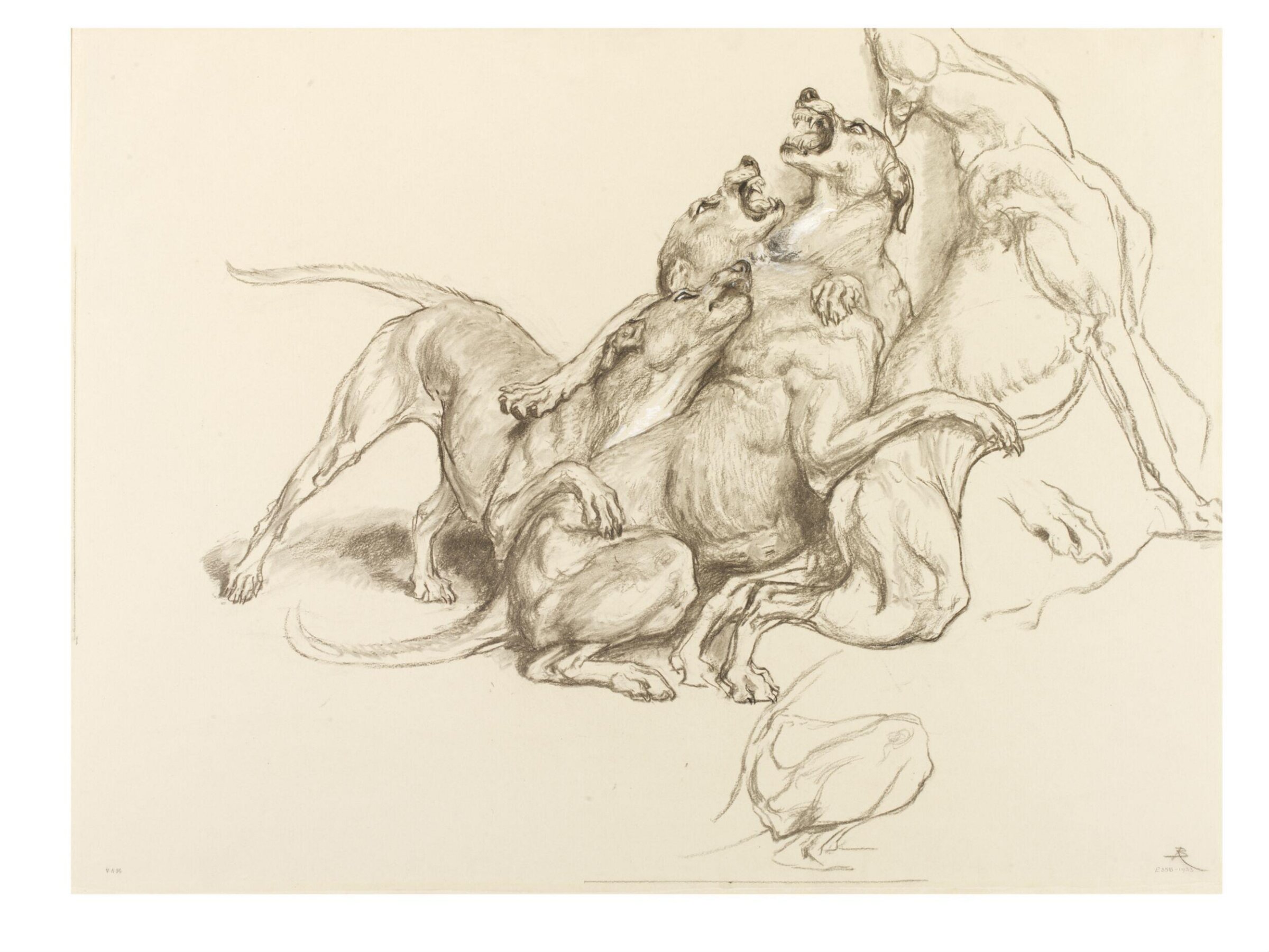 Studies of dogs struggling, Briton Rivière, ca. 1869