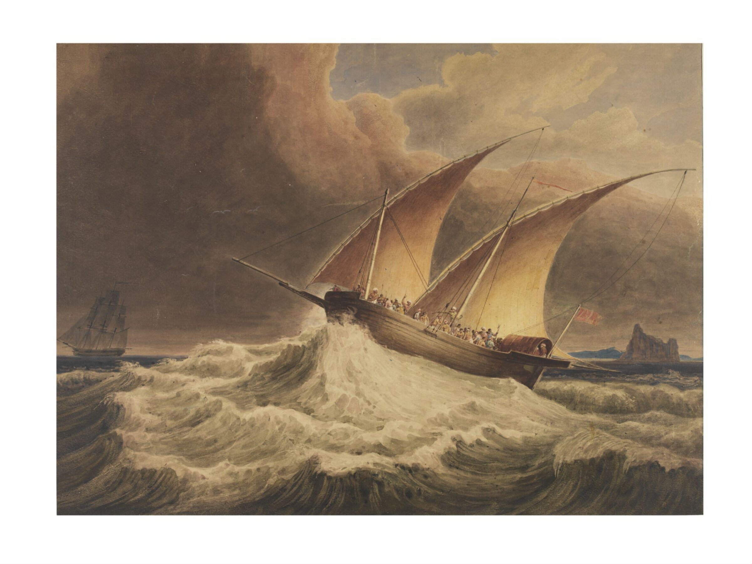 Sea Piece: Arab Dhow in the foreground, Ship in the distance, William Daniell, 1790-1837