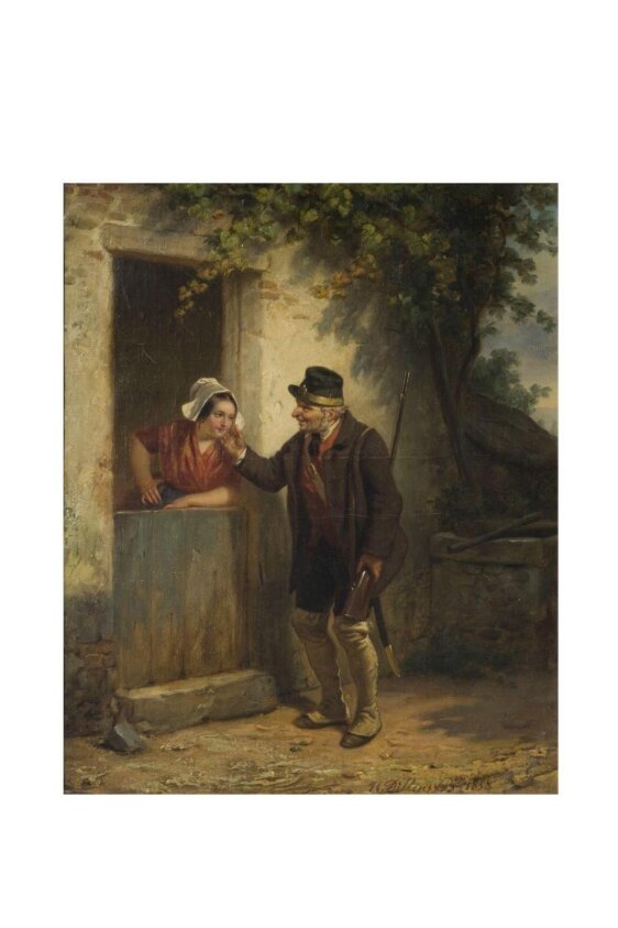 Game Keeper and Woman at Cottage Door (1858) by Hendrick Joseph Dillens
