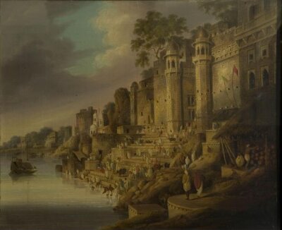 Bathing Scene at a Ghat (probably the Lalita Ghat) on the Ganges at Benares (Varanasi)