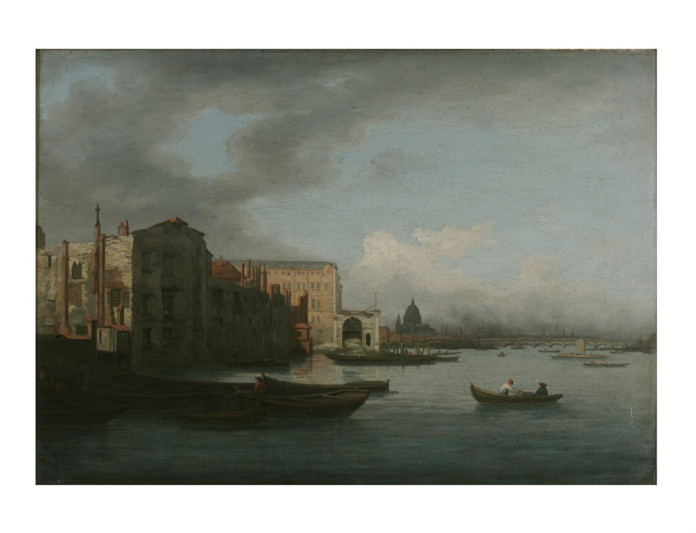 View of the Savoy (formerly called 'The Thames looking eastwards, with Somerset House'), William Sr Sherlock, ca. 1785
