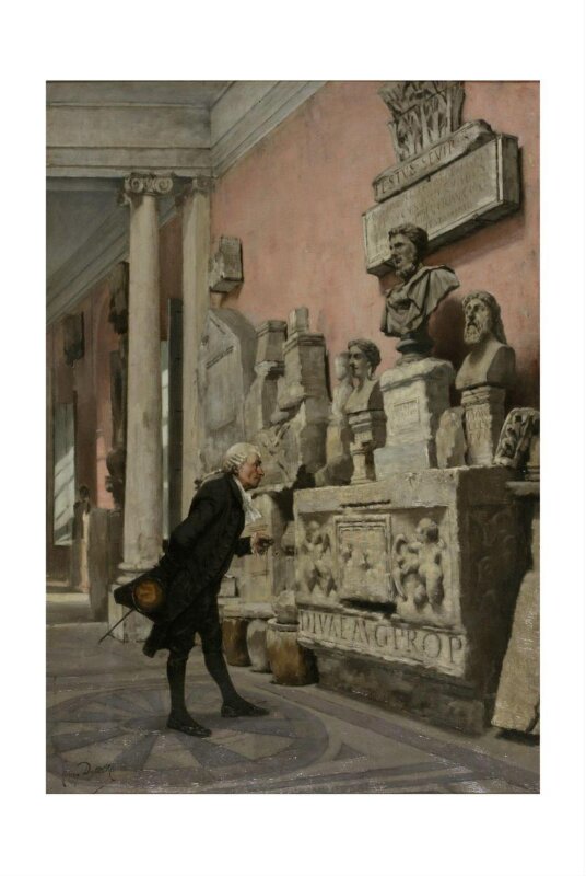 The Archaeologist: Interior of the Musée Calvet, Avignon with a Man Examining Sculpture