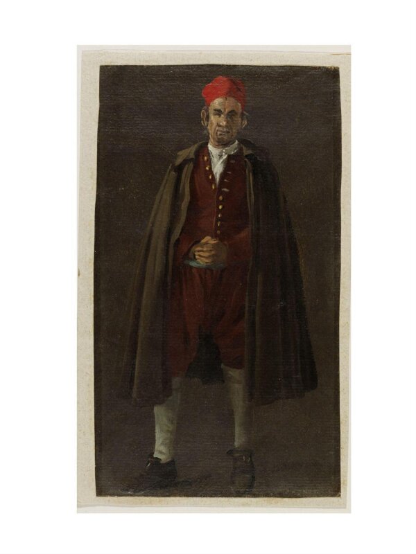 Study of a boatman in raingear