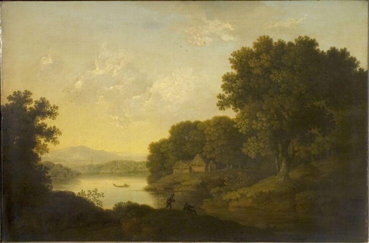 Lake Scene with boat and anglers top image