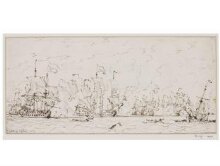 Sketch for the battle of Solebay, 1672, with a fireship about to lay aboard the Royal James thumbnail 1