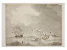 A rinkelaar close-hauled in a strong breeze, with other ships under sail thumbnail 1