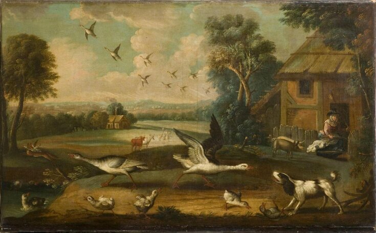 A farmyard with birds and poultry top image