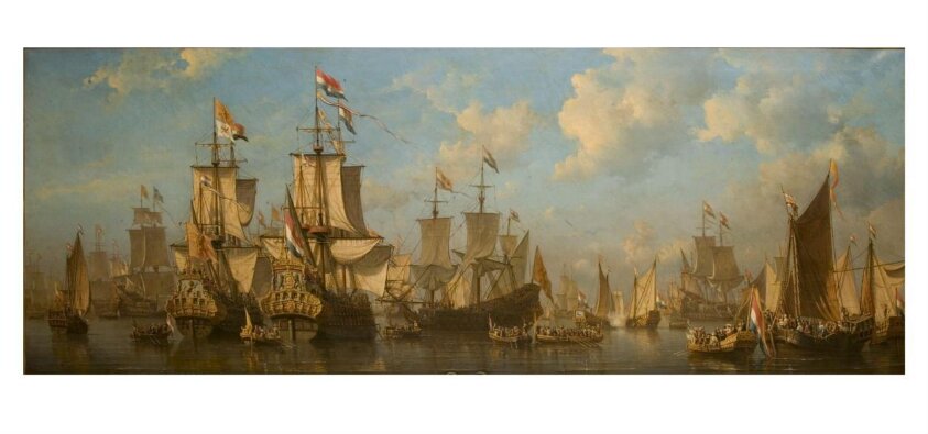The Prince of Orange, afterwards King William III, Embarking at Hellevoetsluis for England in 1688 (probably before 1859 by Everhardus Koster