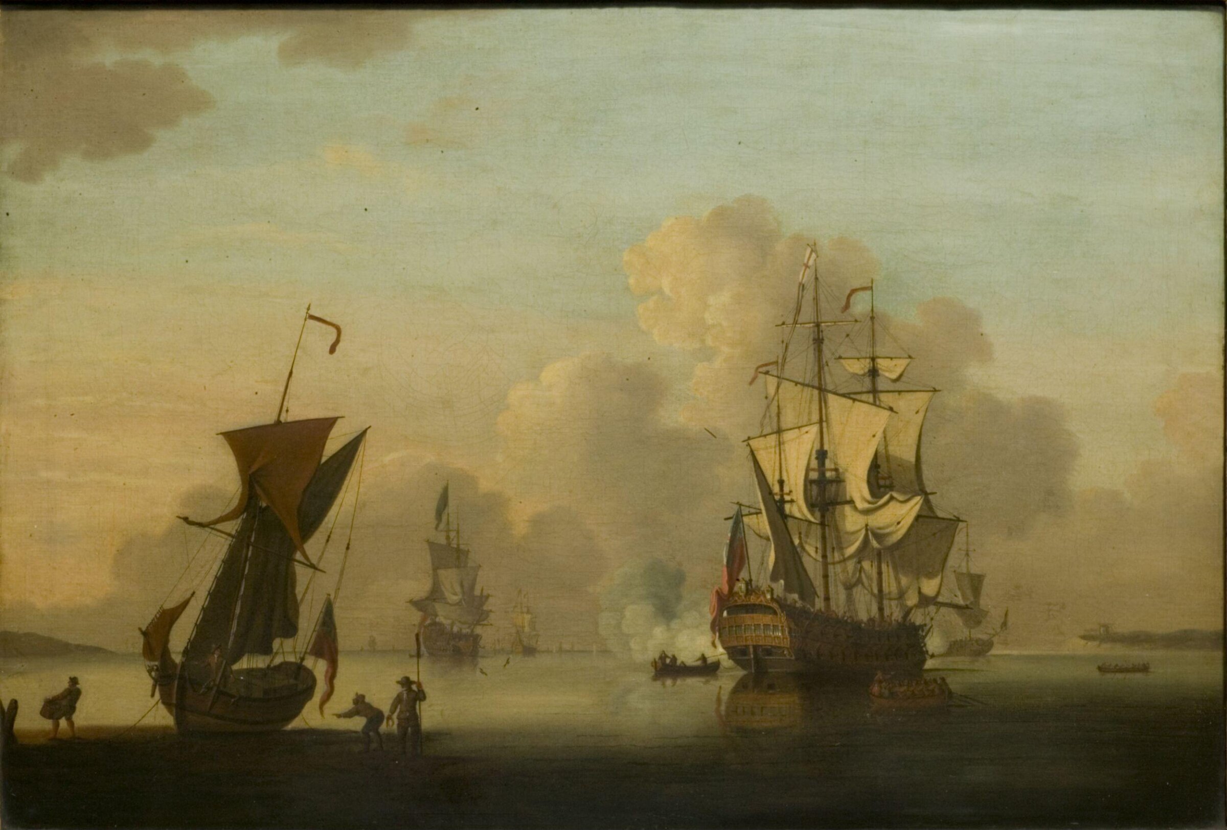 Sea Piece: English Frigates at Anchor in a Calm, Saluting, Francis Swaine, mid 18th century-late 18th century