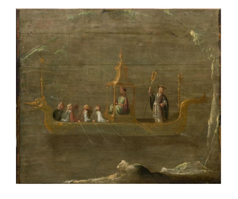 A Chinese Dignitary in a Boat (one of eleven panels with Chinoiserie decoration)