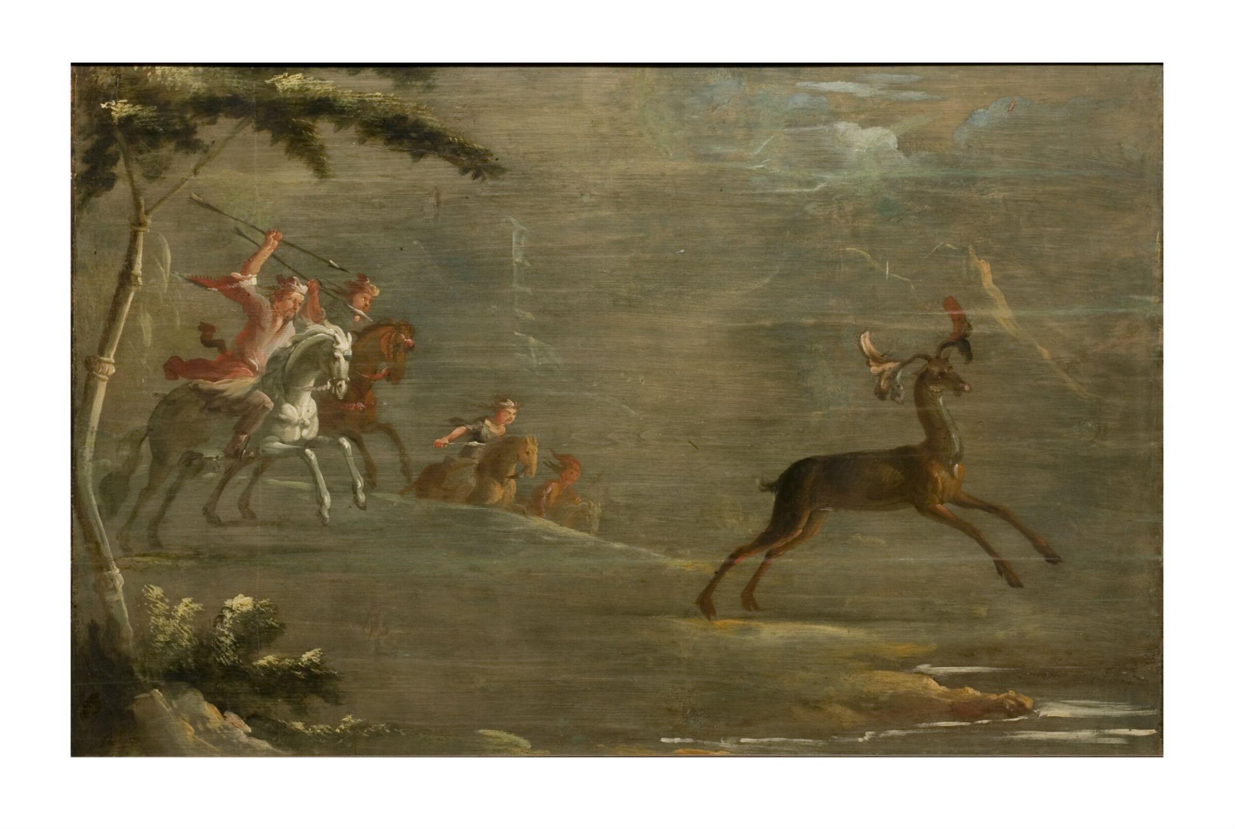A Band of Tartar Horsemen Hunting an Elk (one of eleven panels with Chinoiserie decoration), Robert Robinson, ca. 1696