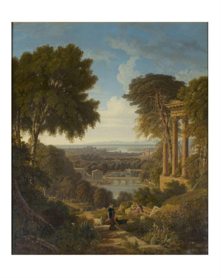 Landscape with Classical ruins, figures and goats top image