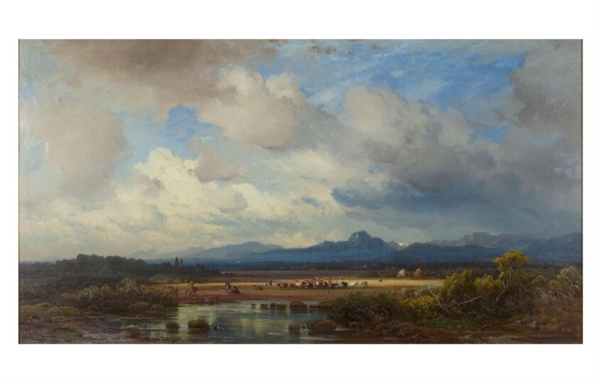 Landscape with cattle at a stream (c.1850) by Adrian Schleich