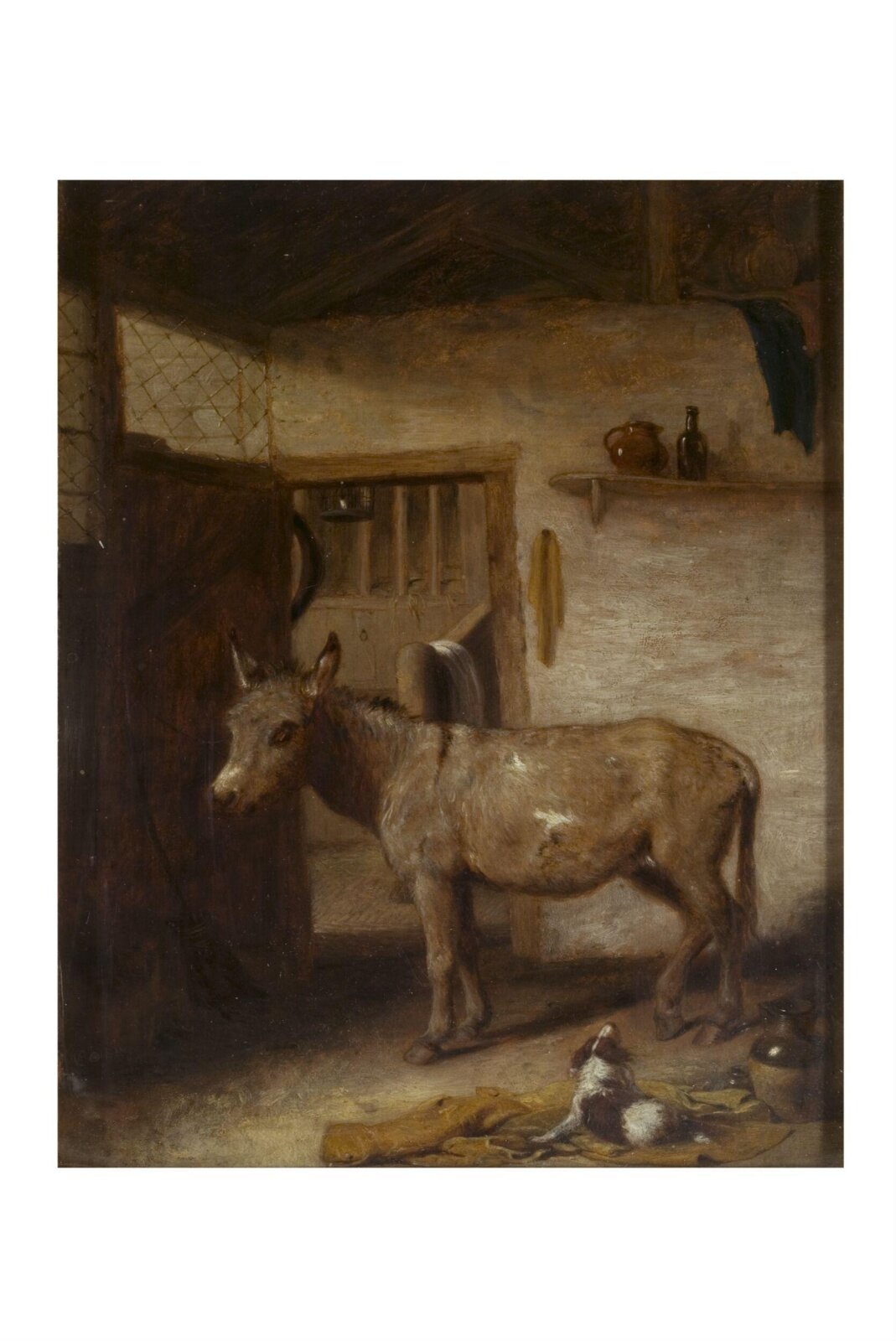 A Donkey and a Spaniel in a Stable, Abraham Cooper, 1818