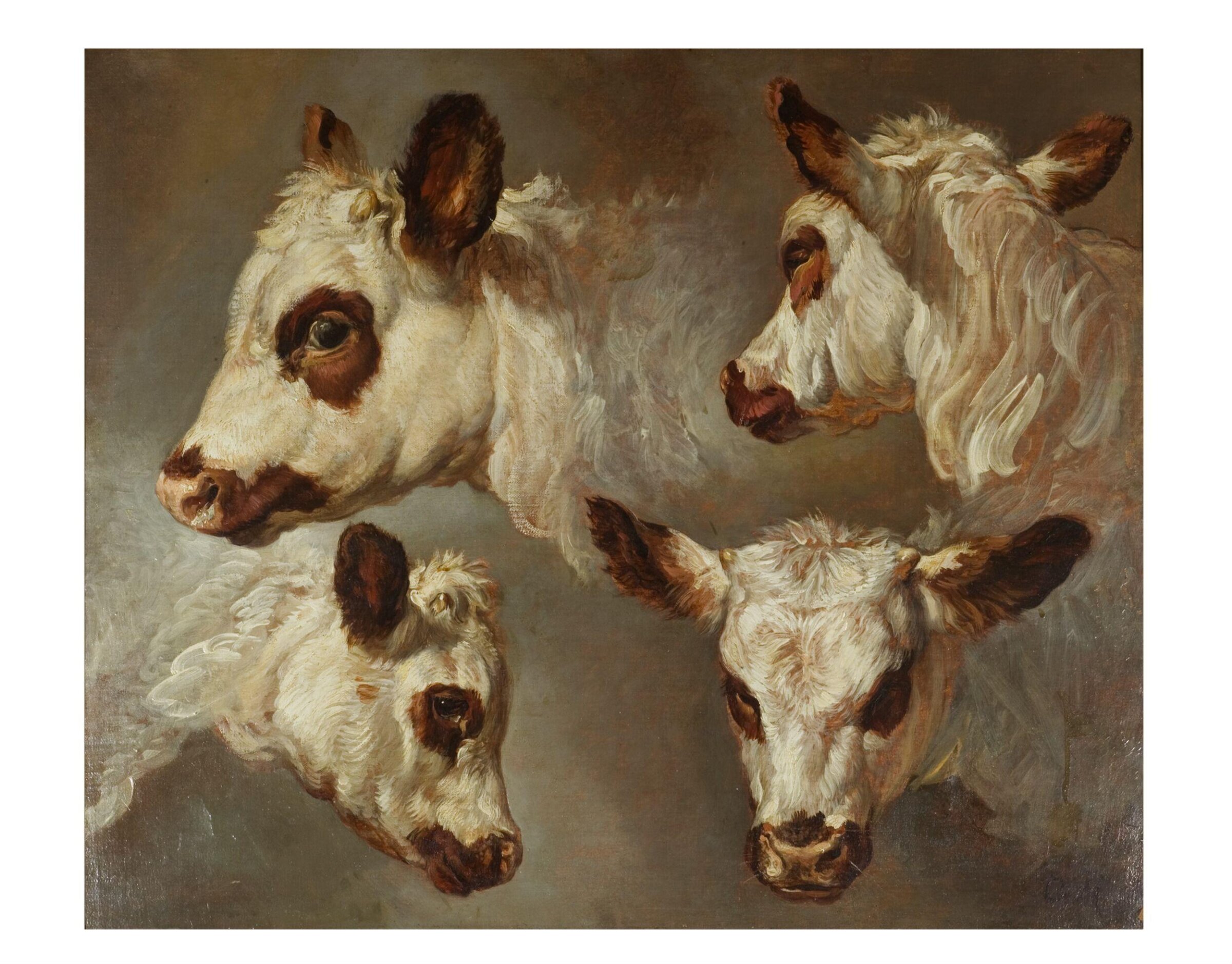 Four studies of heads of cattle, George Morland, late 18th century - early 19th century