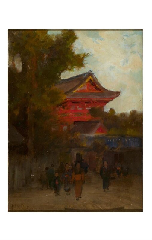 Japanese Scene with Red Temple