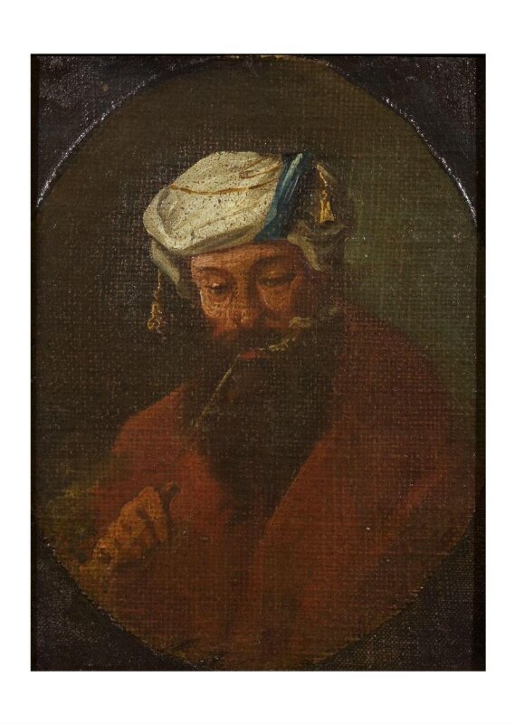 Portrait, bust, of a Man wearing a turban, smoking