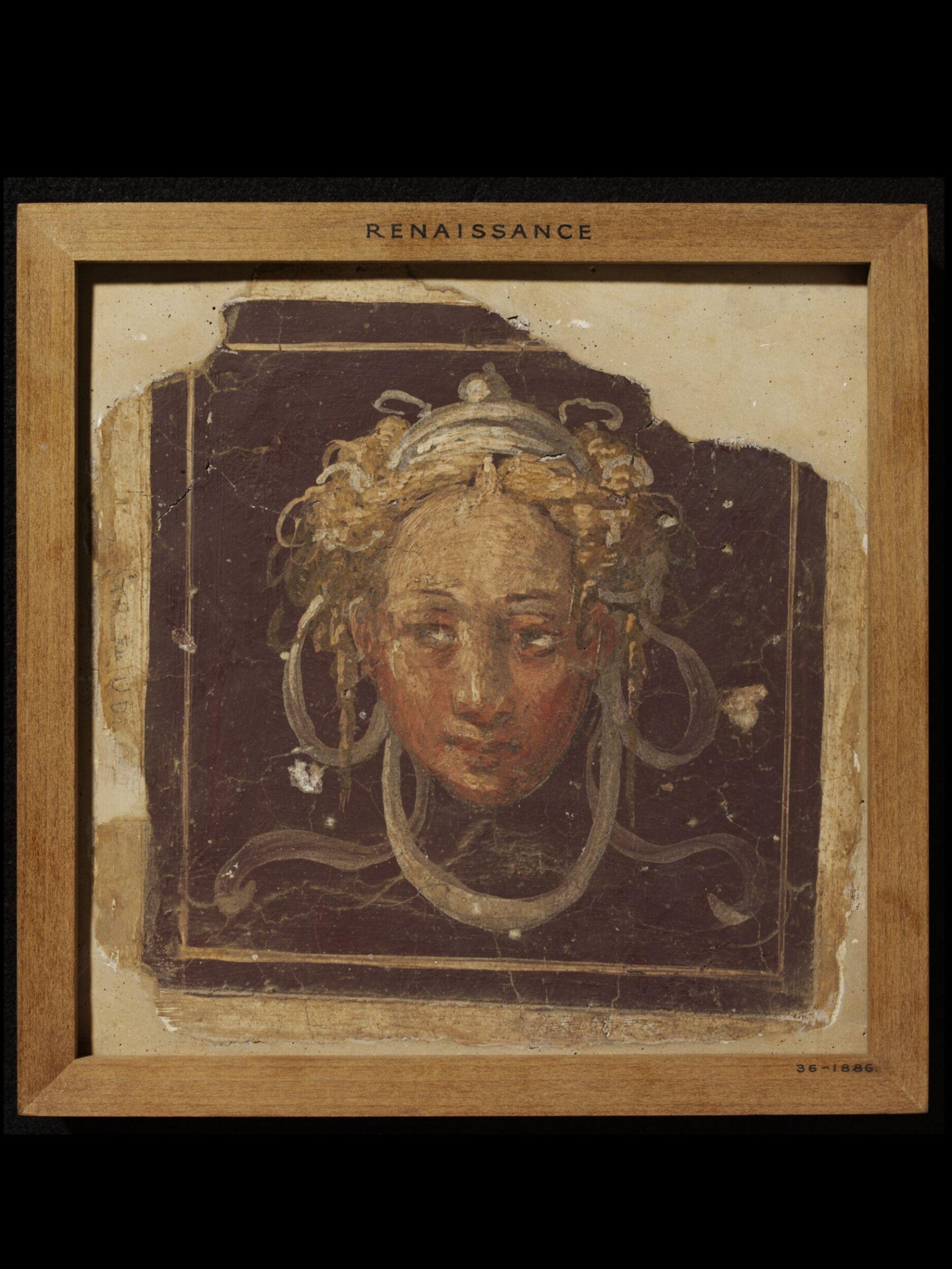 Female Head Framed by a Pattern of Ribbons (fragment of wall decoration), Giovanni da Udine, mid 16th century