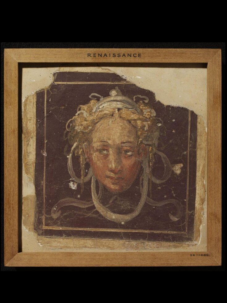 Female Head Framed by a Pattern of Ribbons (fragment of wall decoration) top image