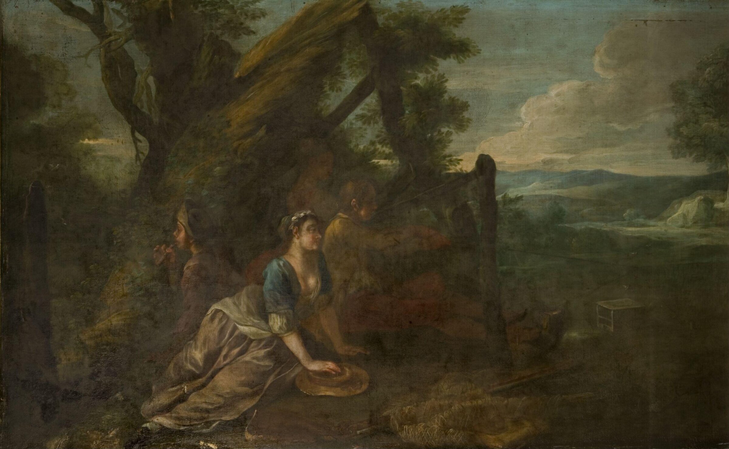 Bird-Catching by a Decoy with a Whistle and Net (Decorative painting for a supper-box at Vauxhall Gardens, London), Francis Hayman, ca. 1741-ca. 1742