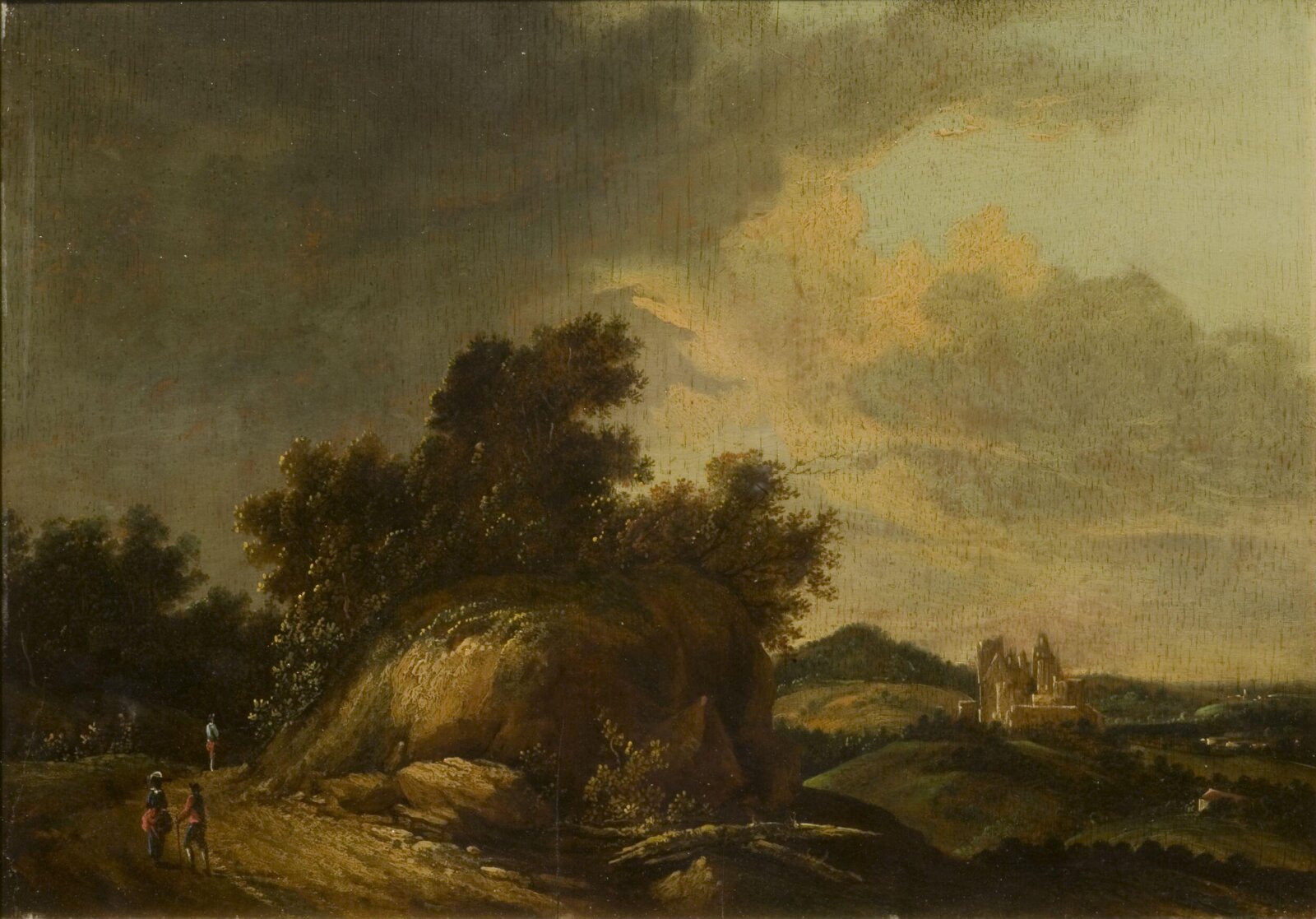 Rocky landscape with figures and buildings, early 19th century