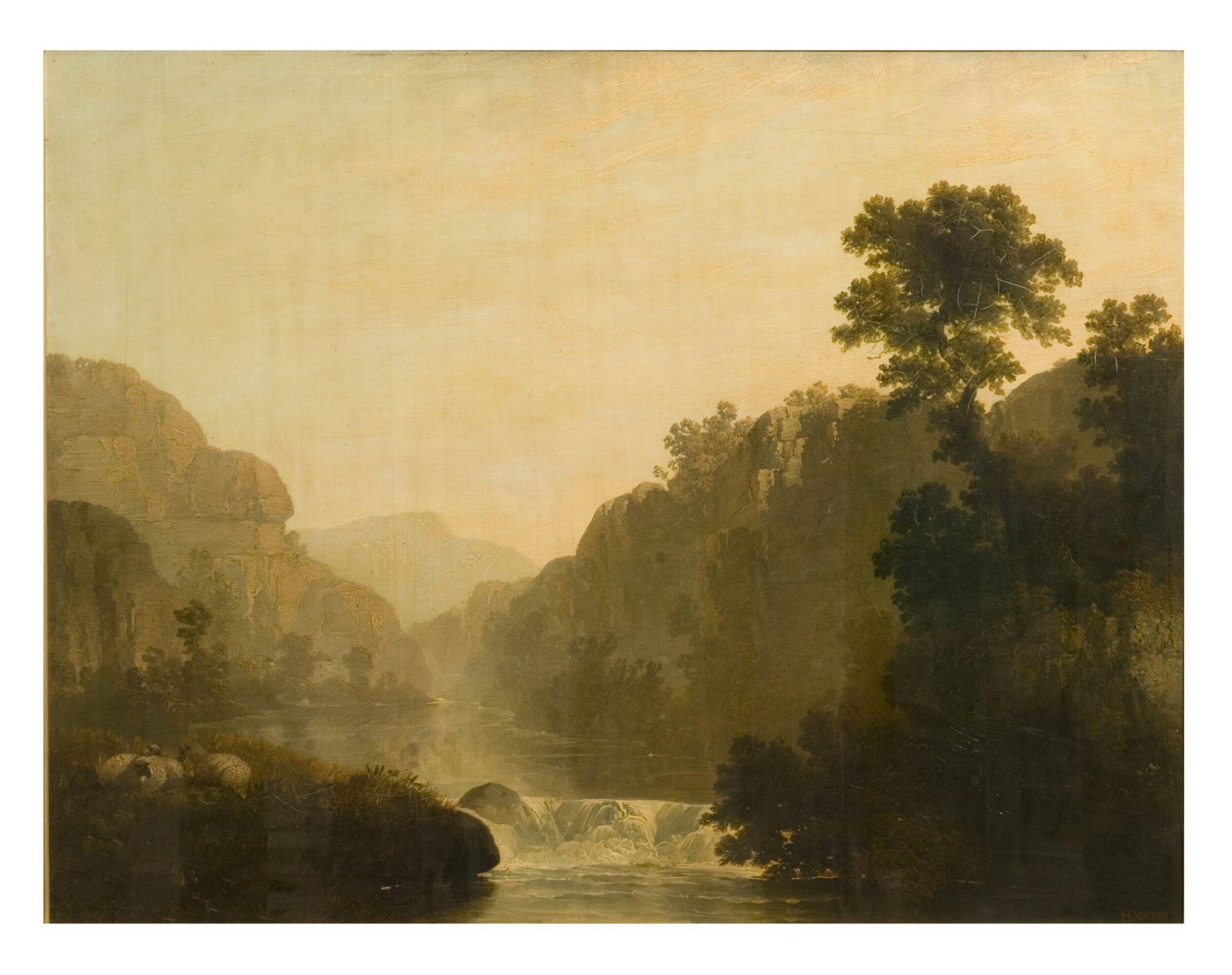 Rocky landscape with river and sheep, Henry Dawson, ca. 1840