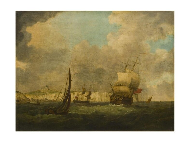 Shipping off Dover, with town and castle in the distance