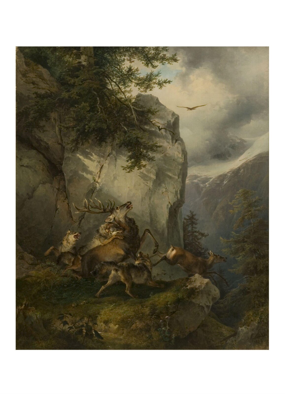 Wolves Attacking a Stag and a Deer, Friedrich Gauermann, 1834