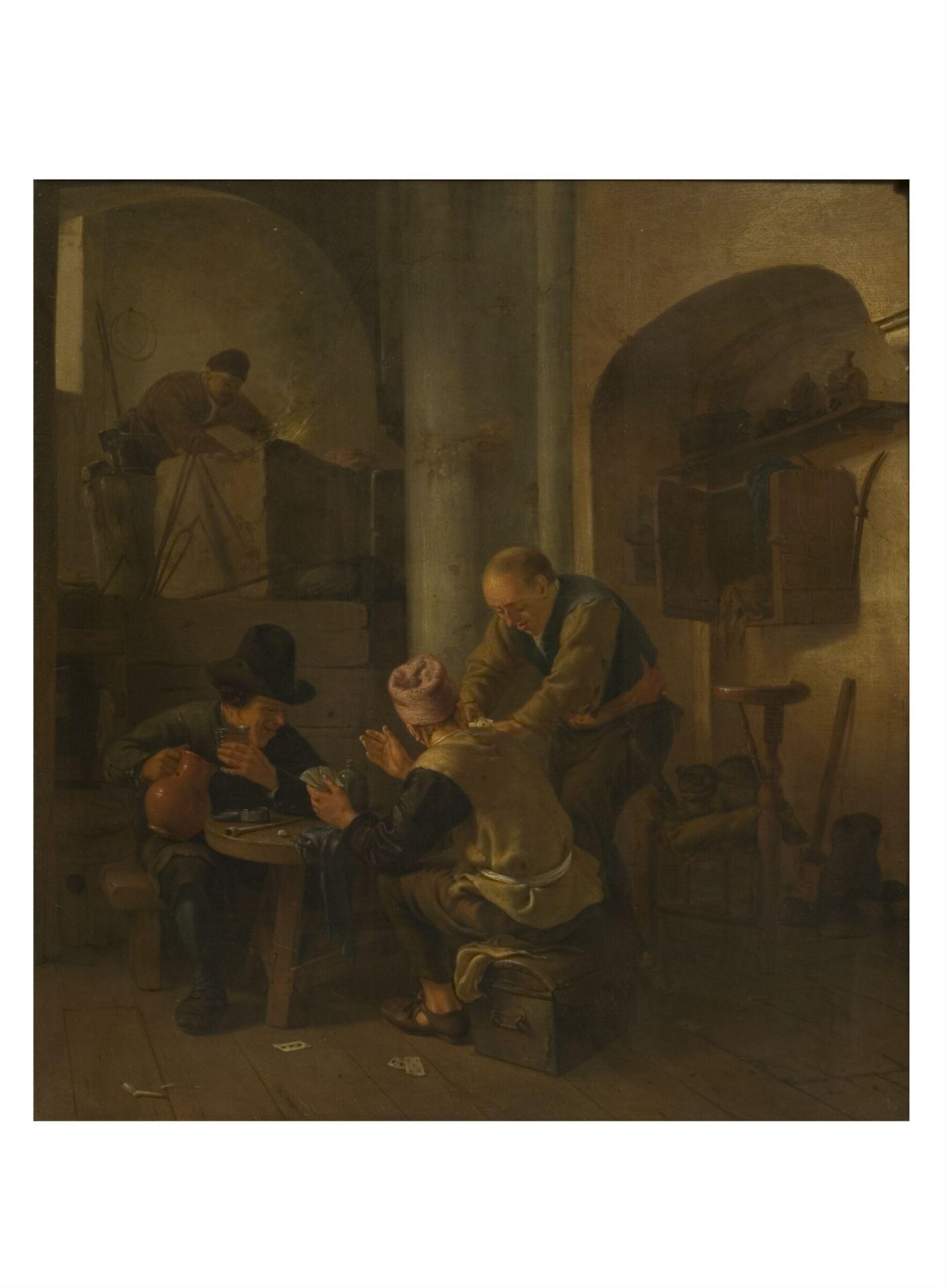 An Interior with Card Players and a Blacksmith, Johannes Natus, 1661