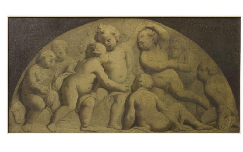 Group of putti, one with a string instrument