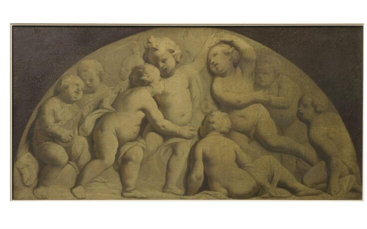 Group of putti, one with a string instrument top image