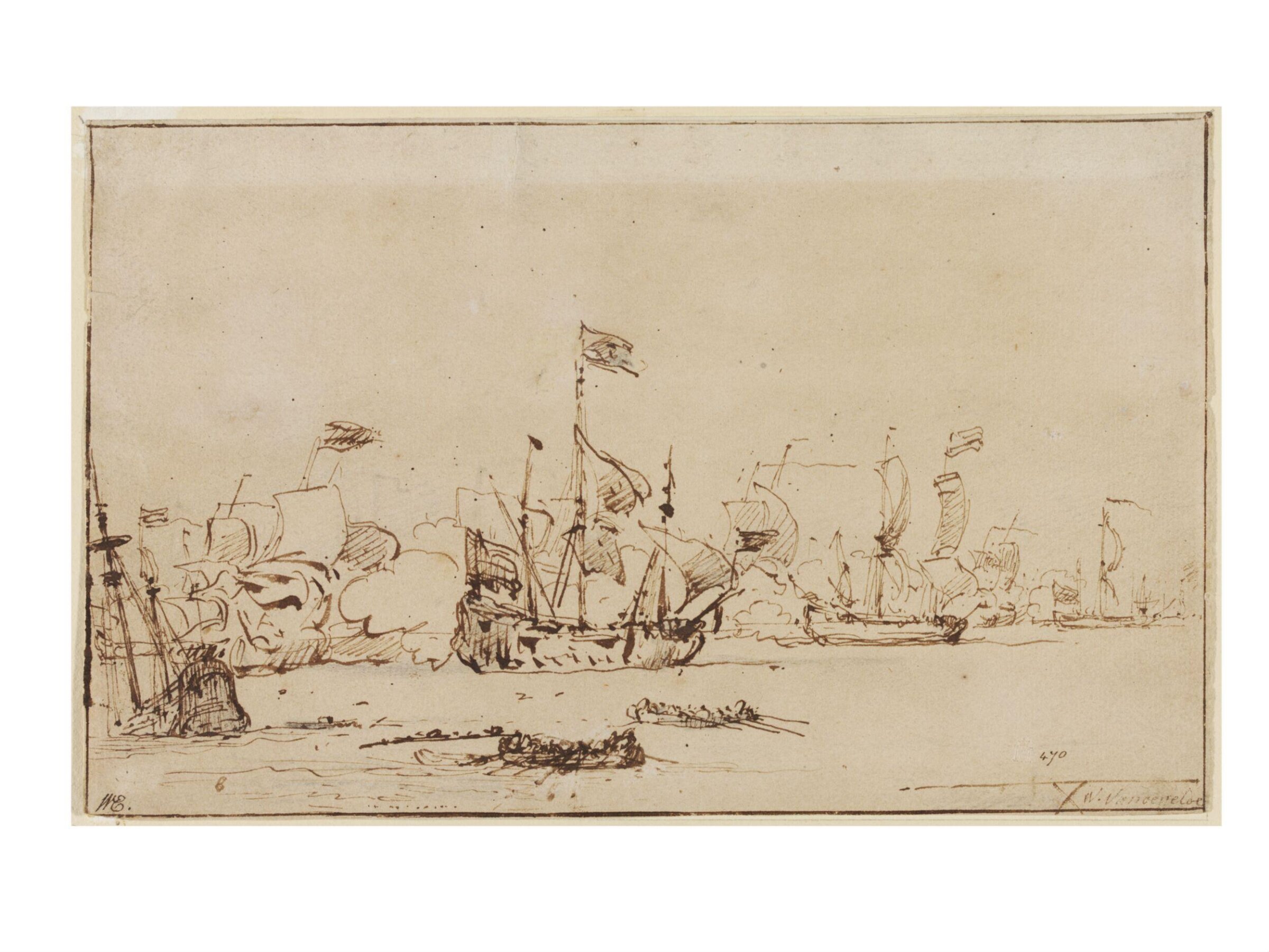 Naval Engagement, Willem van de Velde the younger, late 17th century - 1707