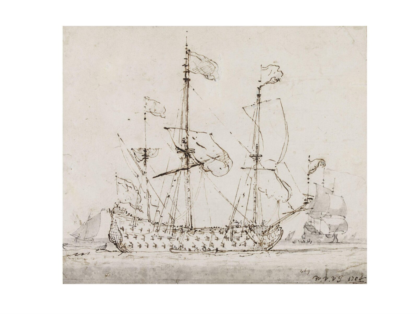 Drawing, Willem van de Velde the younger, 1704