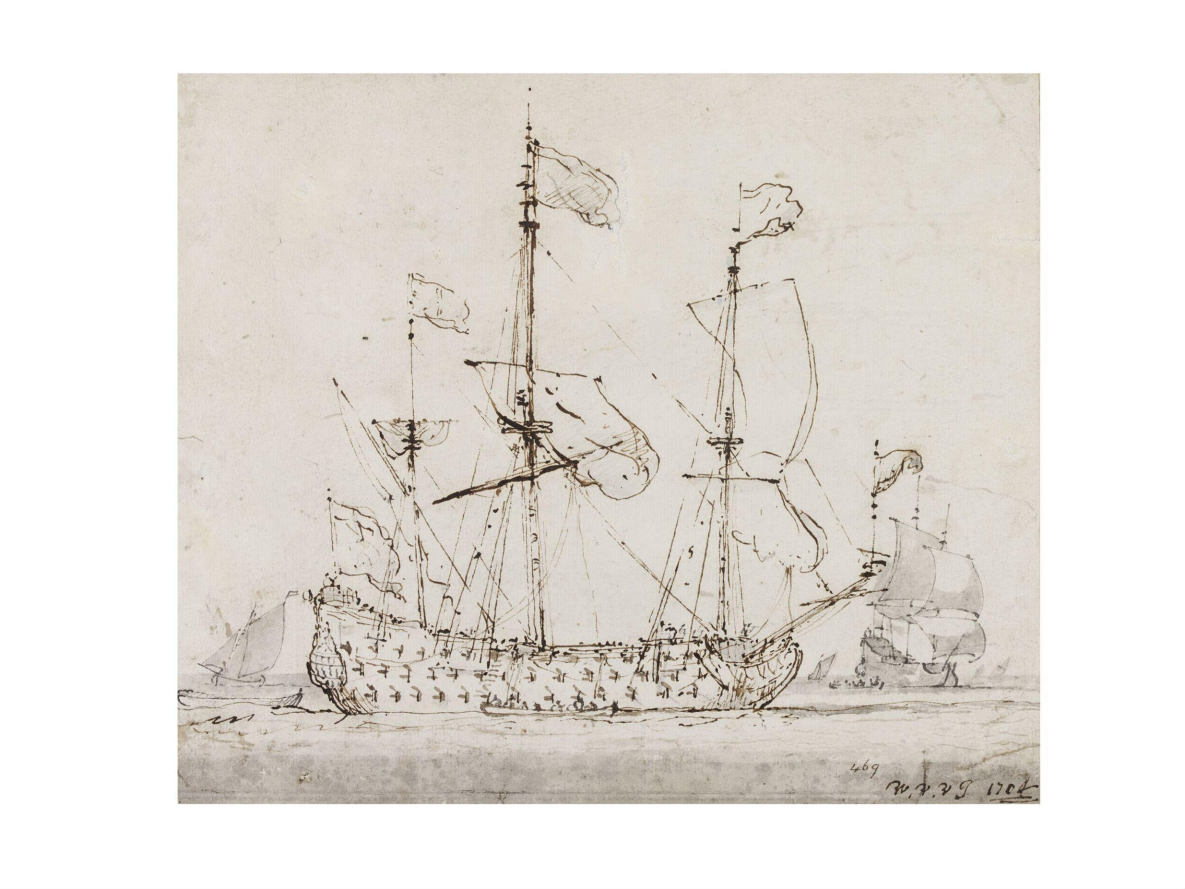Drawing, Willem van de Velde the younger, 1704