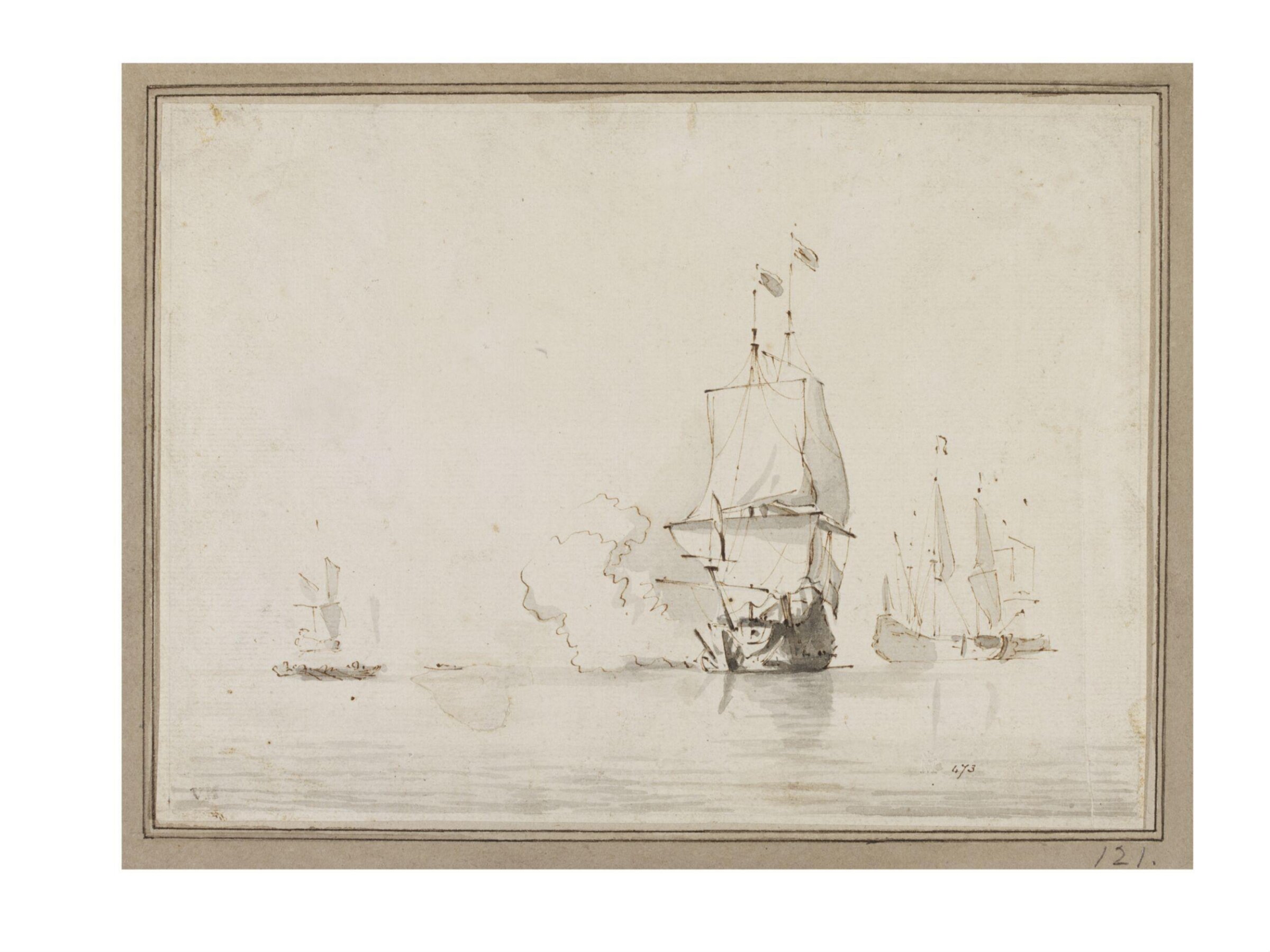Drawing, Willem van de Velde the younger, late 17th century - 1707