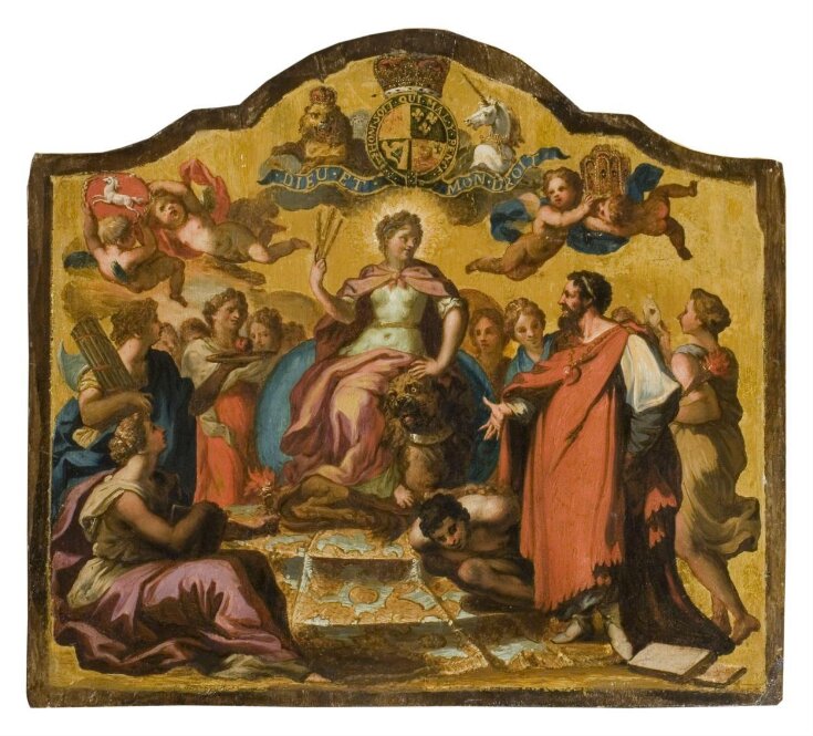 Allegorical Figures: Britannia Enthroned, surrounded by Concord, Learning and Religion overcoming Vice (panel from Royal State Coach for George I) top image