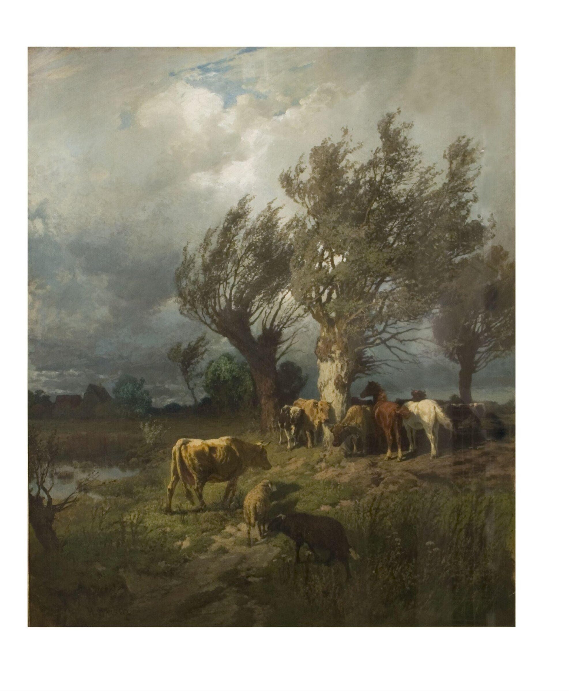Horses and cattle in a storm, Hermann Baisch, ca. 1870-1894