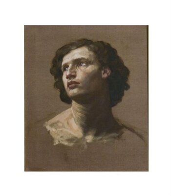 Head of a man looking upwards and sideways